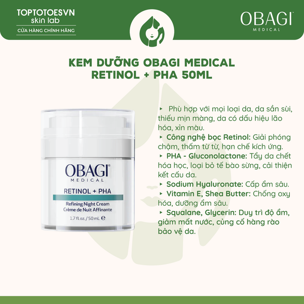 Kem dưỡng tái tạo & trẻ hóa da ban đêm Obagi Medical Retinol + PHA