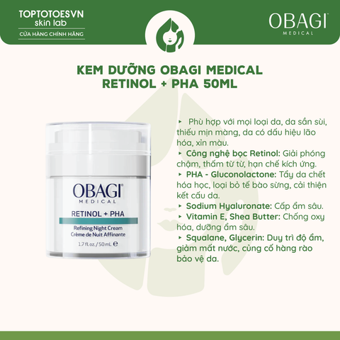 Kem dưỡng tái tạo & trẻ hóa da ban đêm Obagi Medical Retinol + PHA