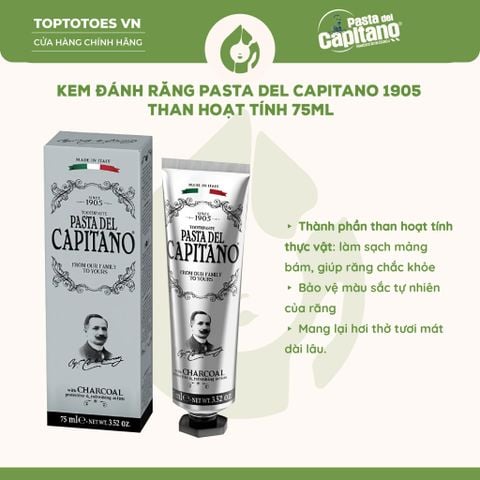 Kem đánh răng Capitano 1905 75ml - Charcoal (Than hoạt tính)
