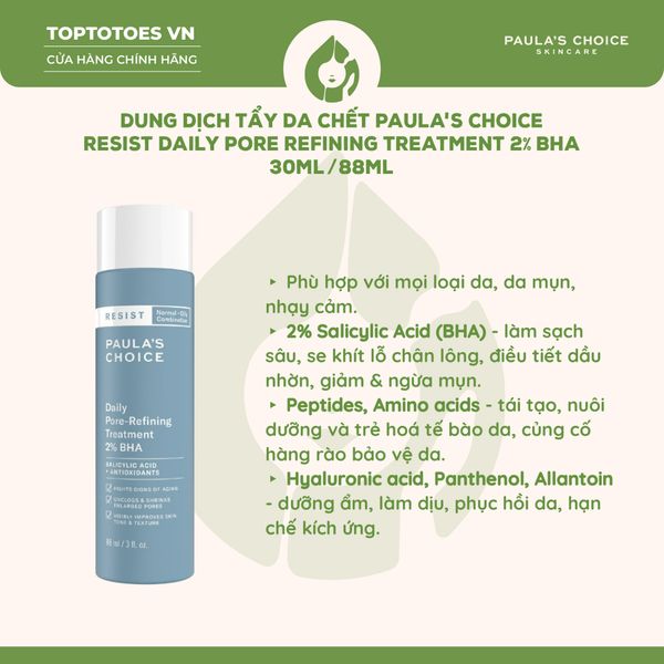 Dung dịch tẩy da chết Paula's Choice Resist Daily Pore Refining Treatment 2% BHA
