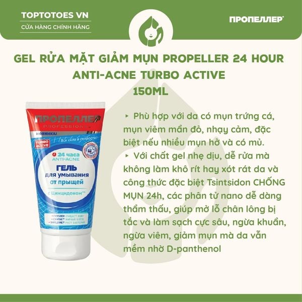 Gel rửa mặt Propeller 24 Hours Antiacne Turbo Active