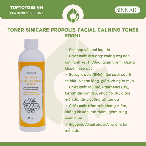 Nước cân bằng keo ong Sinicare Propolis Facial Calming Toner 200ml