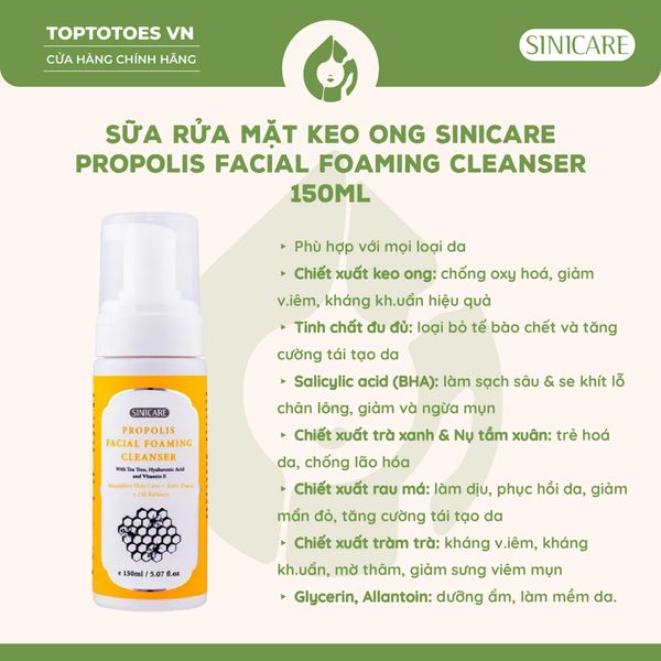 Sữa rửa mặt keo ong Sinicare Propolis Facial Foaming Cleanser 150ml