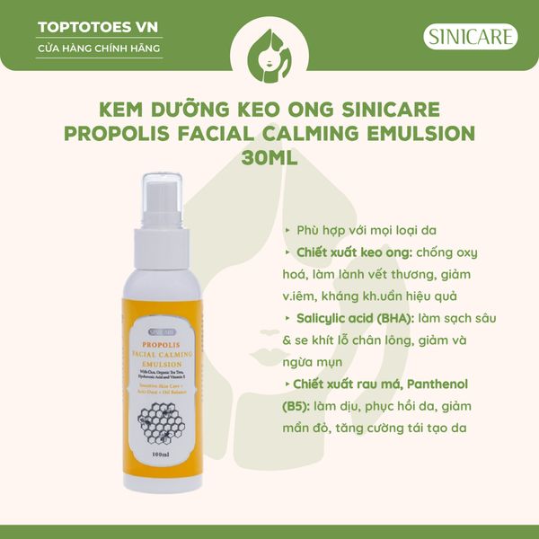 Kem dưỡng keo ong Sinicare Propolis Facial Calming Emulsion 100ml
