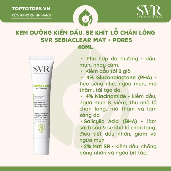 Kem dưỡng SVR Sebiaclear Mat + Pores 40ml