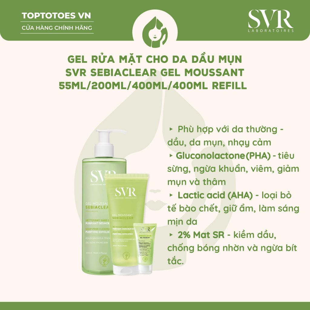 Gel rửa mặt SVR Sebiaclear Gel Moussant