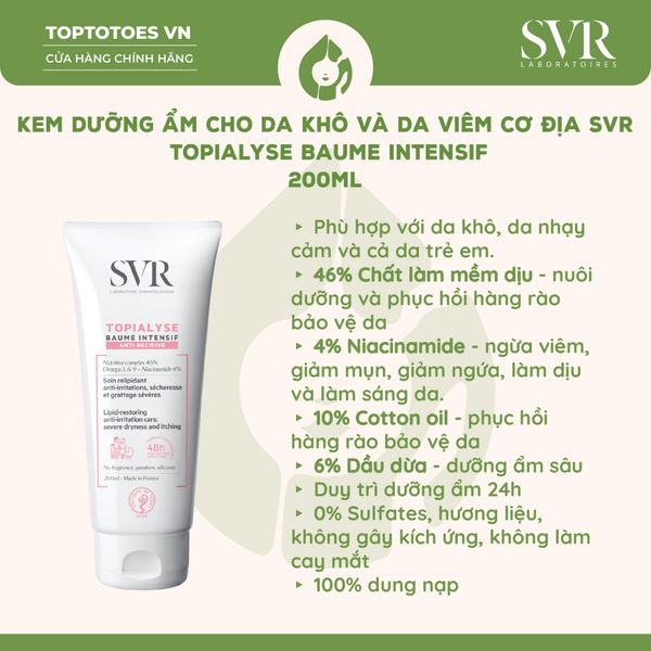 Kem dưỡng SVR Topialyse Baume Intensif 200ml