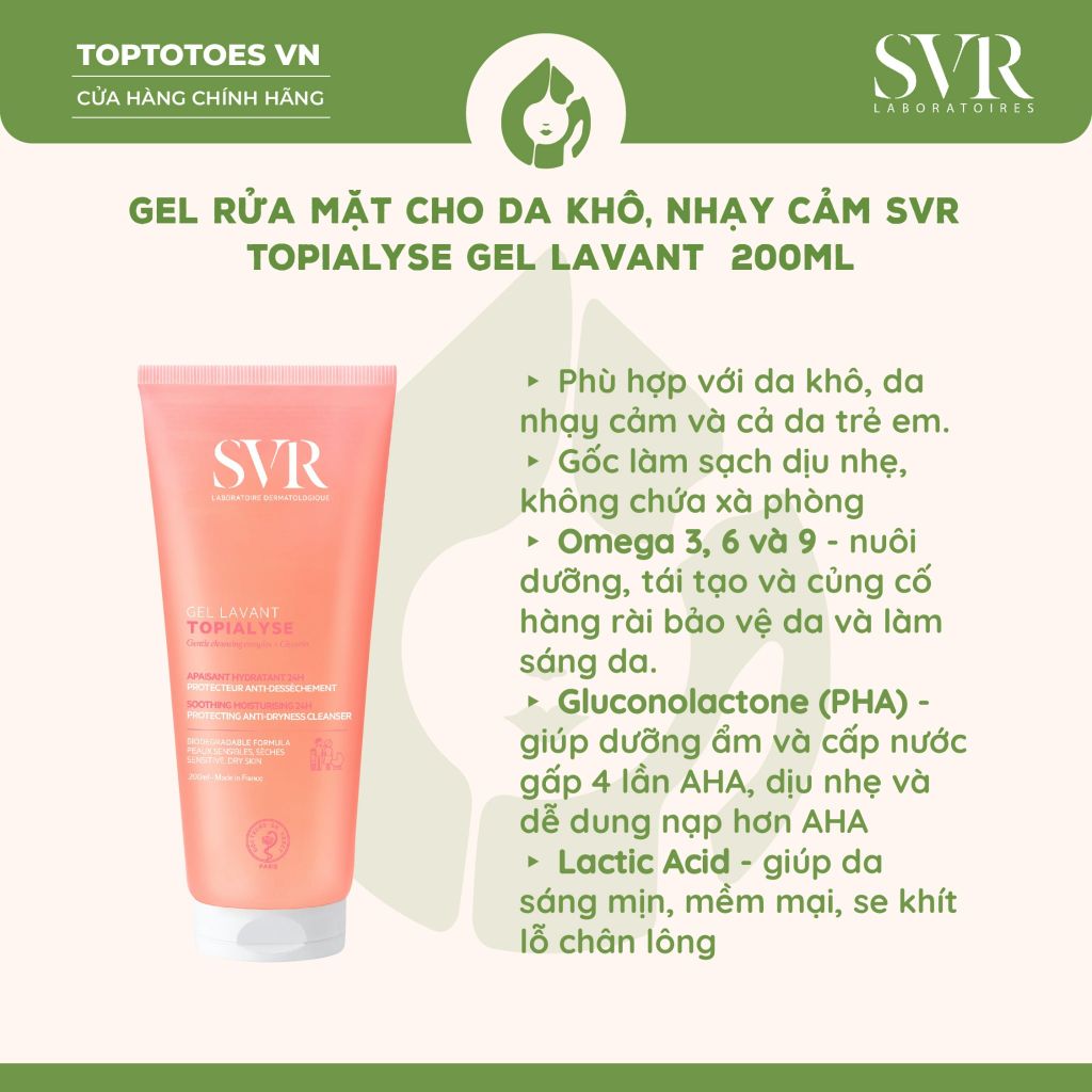 Gel rửa mặt SVR Topialyse Gel Lavant