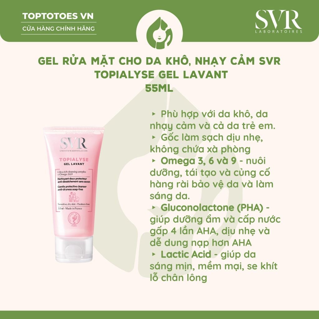Gel rửa mặt SVR Topialyse Gel Lavant