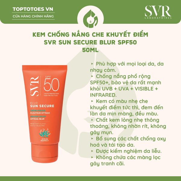 Kem chống nắng che khuyết điểm SVR Sun Secure Blur SPF50 50ml