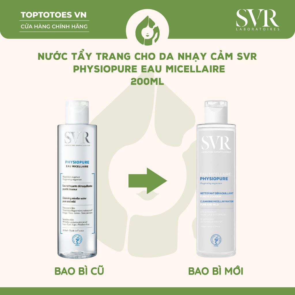 Nước tẩy trang cho da nhạy cảm SVR Physiopure Eau Micellaire 75ml/ 200ml