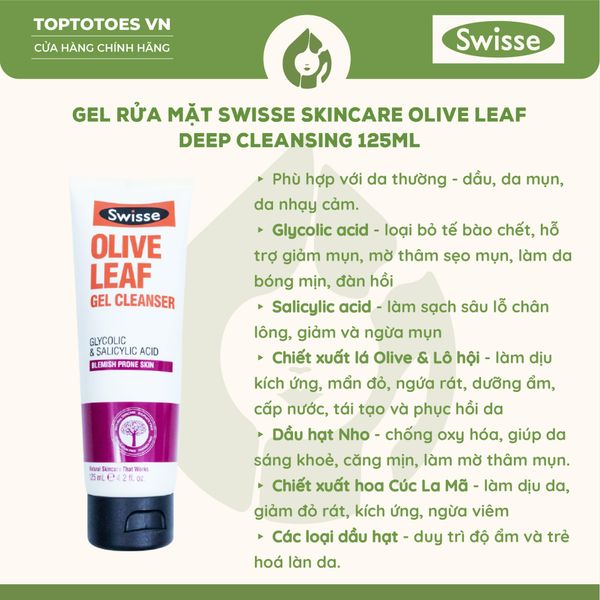 Gel rửa mặt Swisse Olive Leaf 125ml