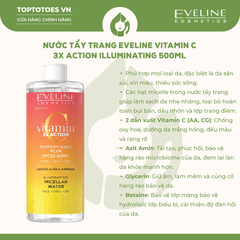 Nước tẩy trang làm sạch, dưỡng sáng da EVELINE COSMETICS VITAMIN C 3X ACTION ILLUMINATING MICELLAR WATER - 500ML