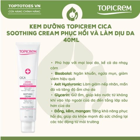 Kem dưỡng Topicrem Cica Soothing Cream phục hồi và làm dịu da 40ml
