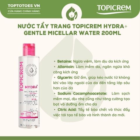 Nước tẩy trang Topicrem Gentle Micellar Water - 200ml (hồng)