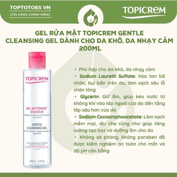 Gel rửa mặt Topicrem Gentle Cleansing Gel 200ml (hồng)