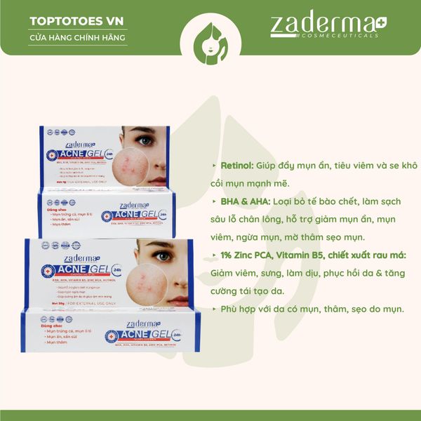 Gel trị mụn Zaderma Acne Gel 24h - 20g