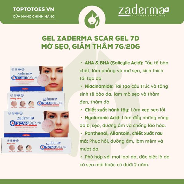 Gel trị sẹo Zaderma Scar Gel 7D - 7g