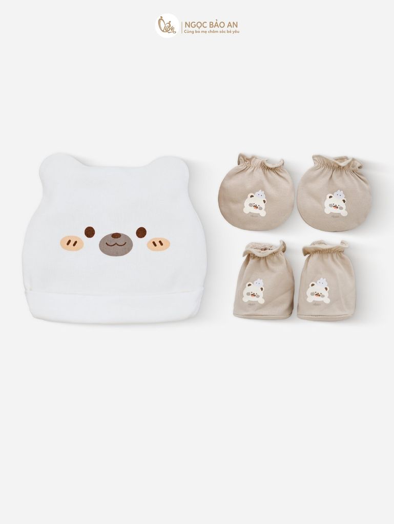 [M&B] Set nón bao tay chân thun sơ sinh cotton M&B in hình họa tiết (Combo sơ sinh cotton 2025)