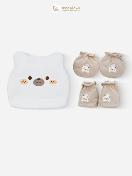 [M&B] Set nón bao tay chân thun cotton sơ sinh gấu thỏ nâu