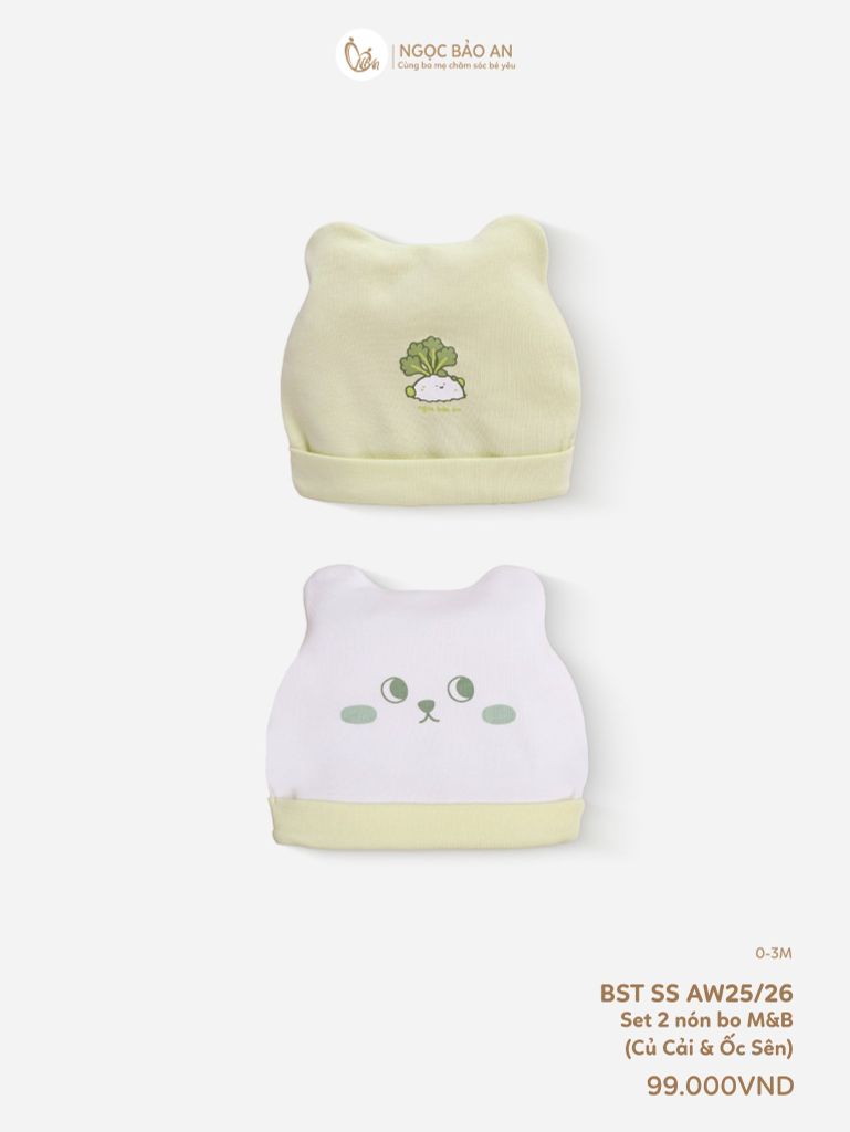 [M&B] Set 2 nón bo cotton củ cải và ốc sên