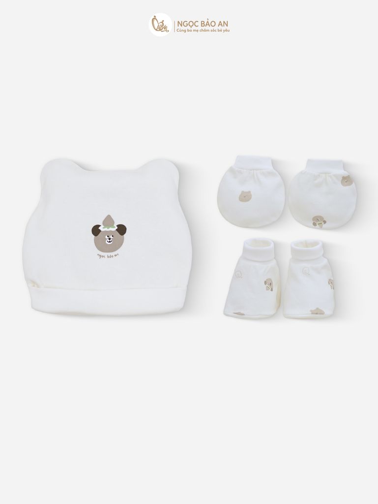 [M&B] Set nón bao tay chân bo cotton sơ sinh gấu dâu