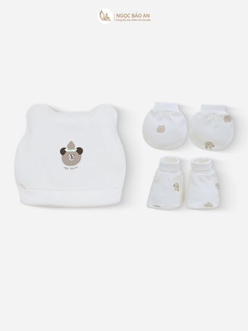 [M&B] Set nón bao tay chân bo cotton sơ sinh gấu dâu