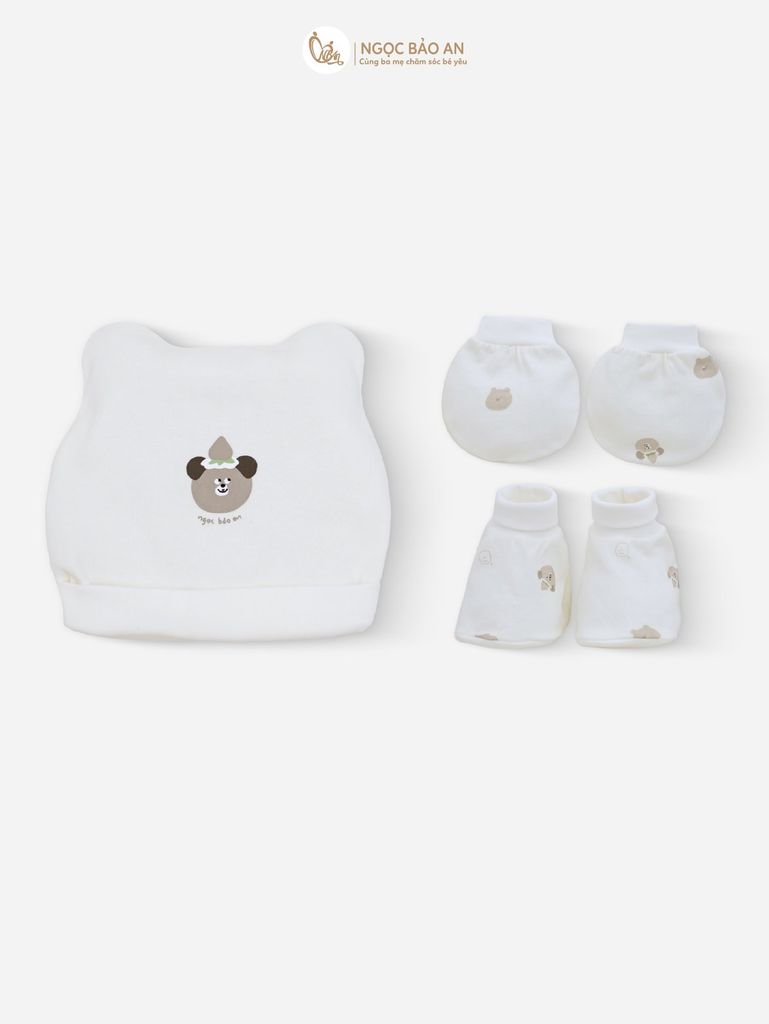 [M&B] Set nón bao tay chân bo sơ sinh cotton M&B in hình họa tiết (Combo sơ sinh cotton 2025)