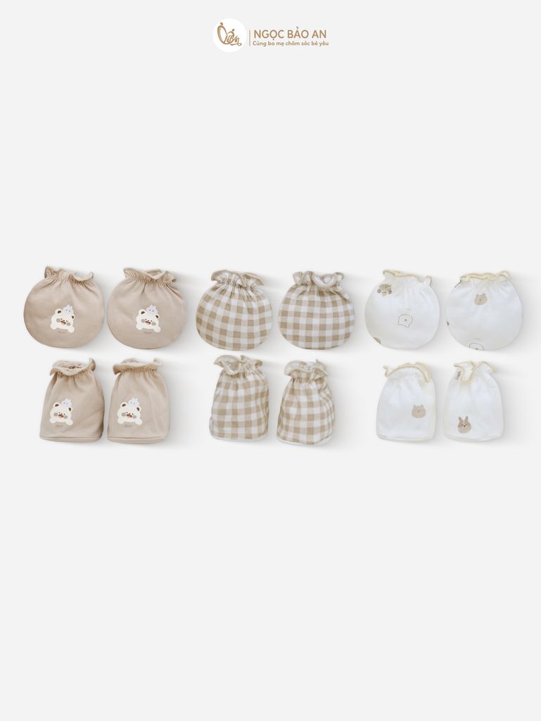 [M&B] Bộ bao tay chân cotton M&B sơ sinh họa tiết Gấu Nâu cho bé (Combo sơ sinh cotton 2025)