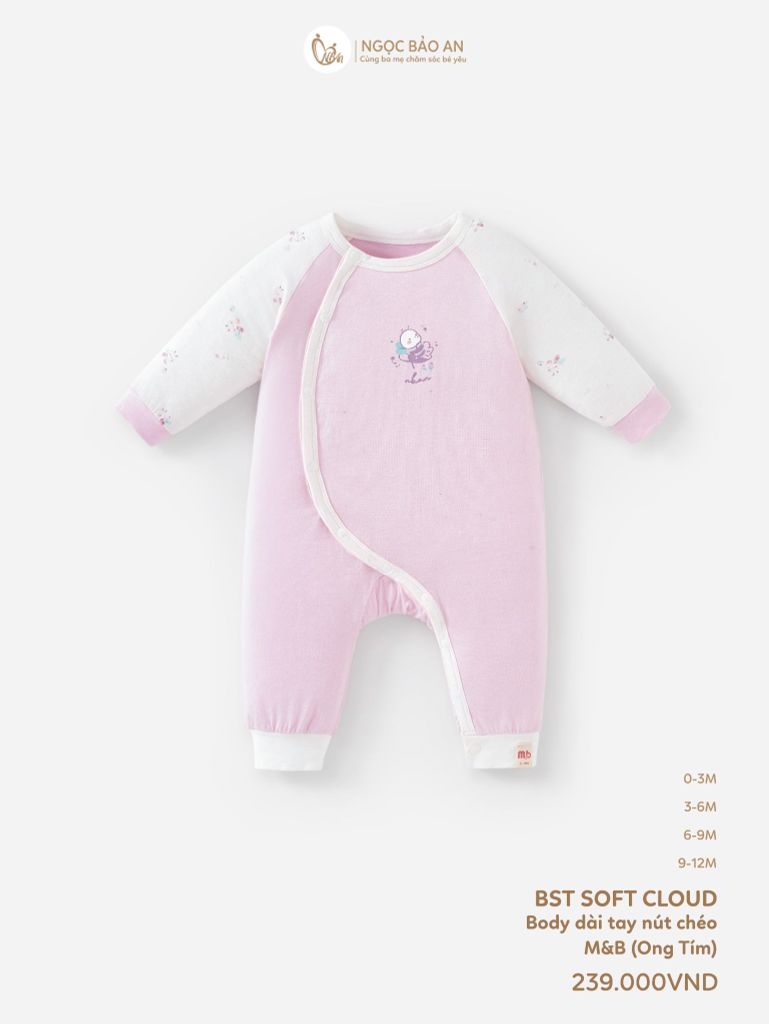 [M&B] Bodysuit dài tay dài cài chéo ong tím (NB-12m)
