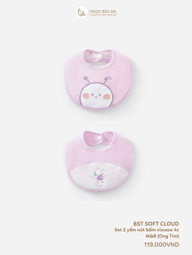 [M&B] Set 2 yếm nút ong tím (NB-24m)