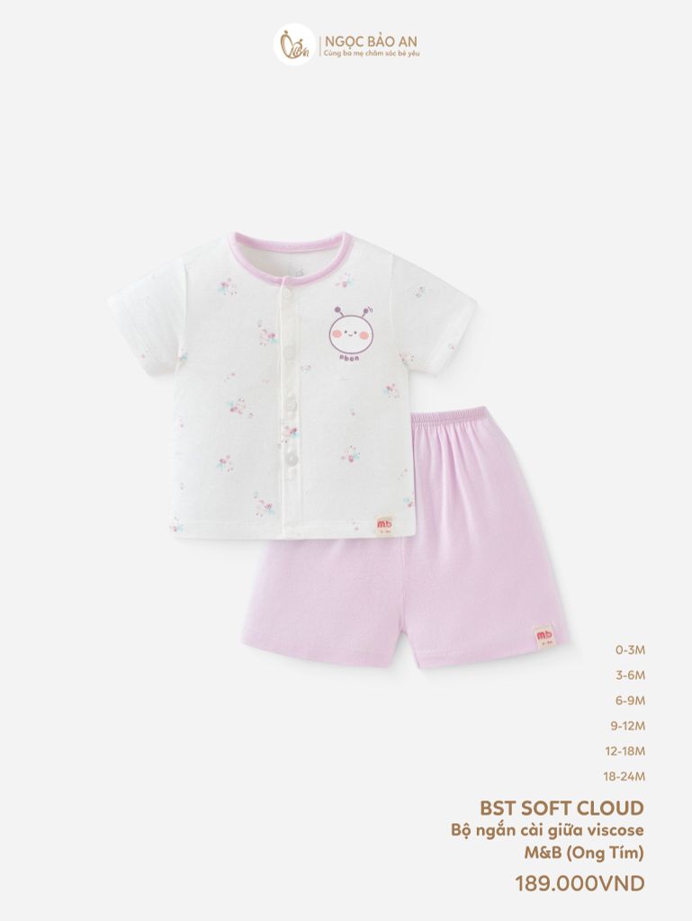 [M&B] Bộ tay ngắn cài giữa ong tím (3-24m)