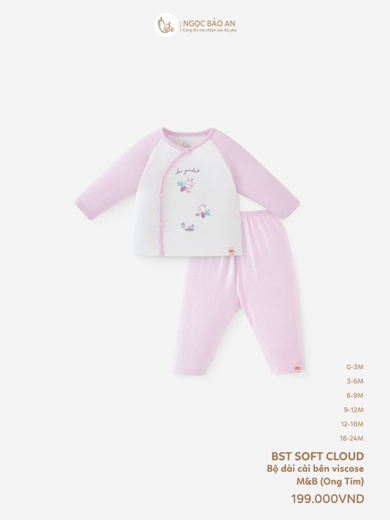 [M&B] Bộ tay dài cài bên garden tím PM (NB-24m)