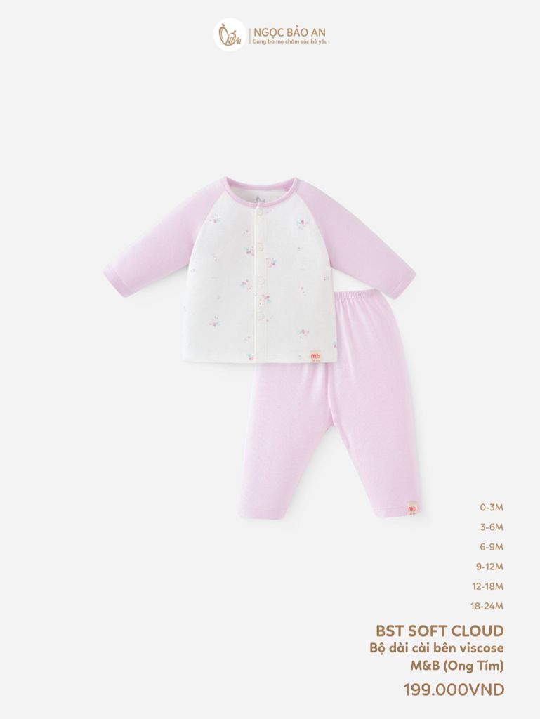 [M&B] Bộ tay dài cài giữa Ong Tím (NB-24m) [CBSSVISCOSE]