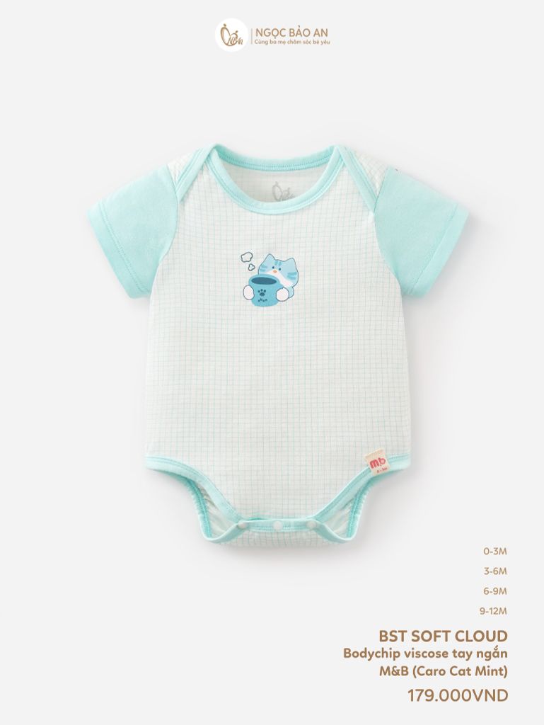 [M&B] Bodychip tay ngắn caro cat mint (NB-12m)