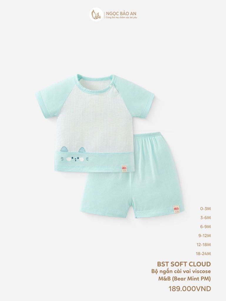 [M&B] Bộ ngắn cài vai bear mint PM (NB-24m)