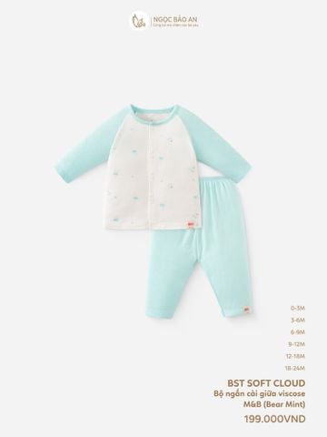 [M&B] Bộ tay dài cài giữa bear mint (NB-24m)