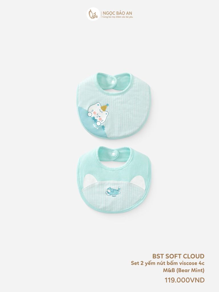 [M&B] Set 2 yếm nút bear mint (NB-24m)