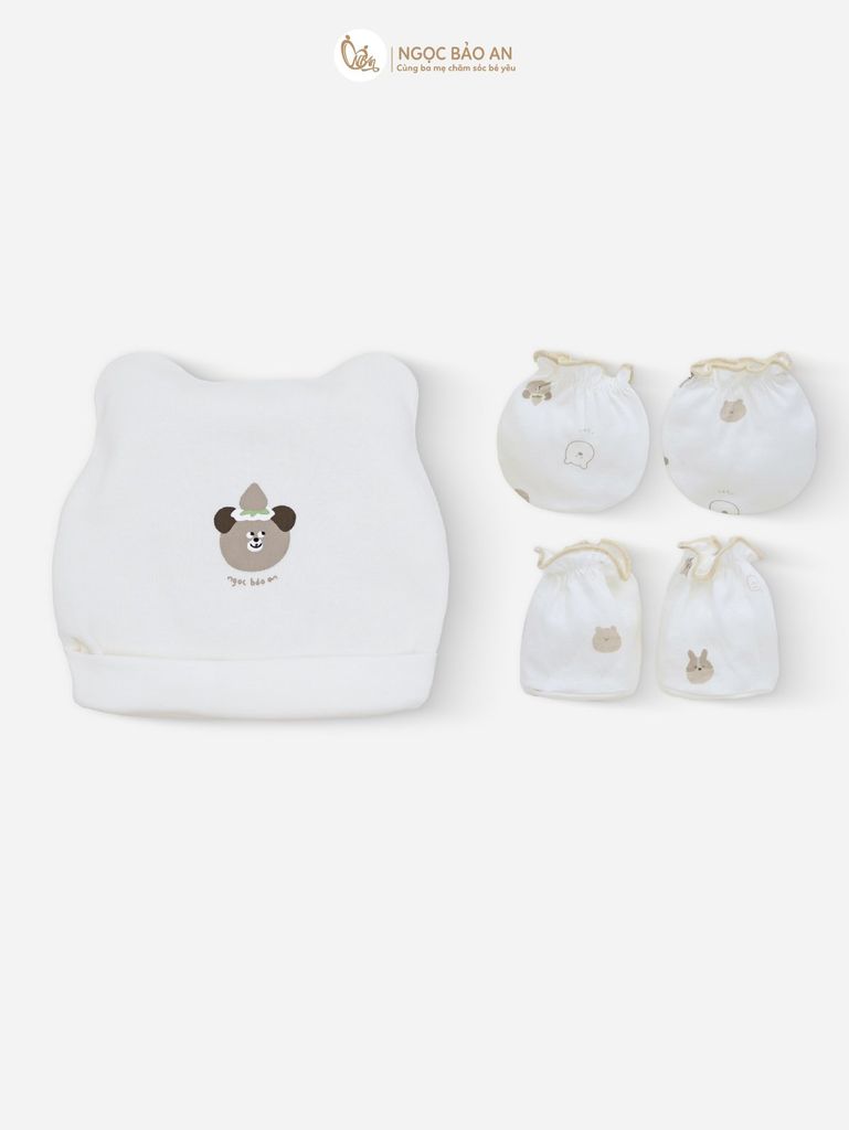 [M&B] Set nón bao tay chân thun sơ sinh cotton M&B in hình họa tiết (Combo sơ sinh cotton 2025)