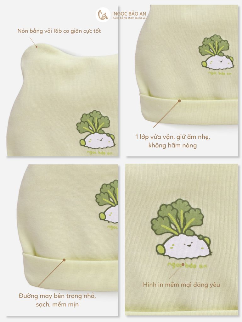 [M&B] Set nón bao tay chân bo cotton sơ sinh củ cải