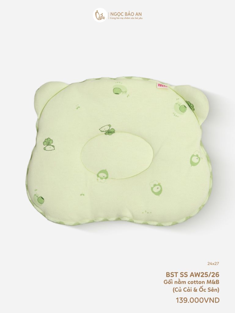 [M&B] Gối nằm cotton hình mặt gấu in hình họa tiết củ cải & ốc sên 24x27cm