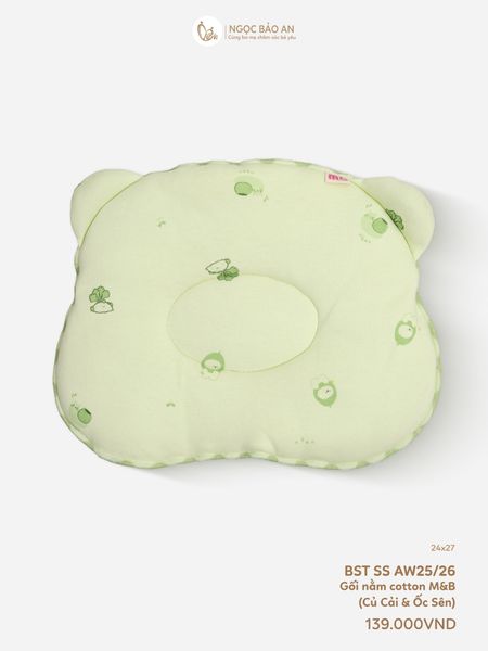 [M&B] Gối nằm cotton hình mặt gấu in hình họa tiết củ cải & ốc sên 24x27cm