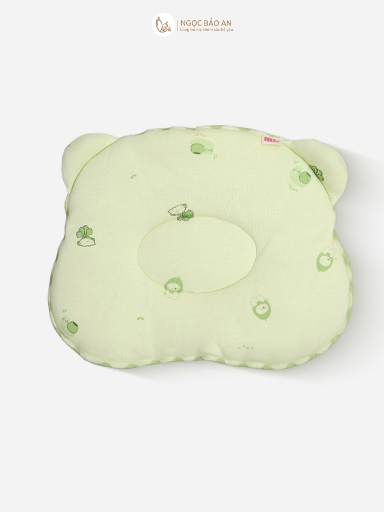[M&B] Gối nằm cotton hình mặt gấu in hình họa tiết củ cải & ốc sên 24x27cm
