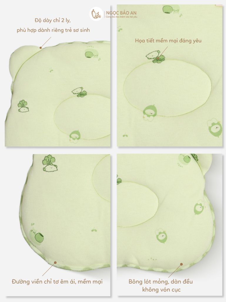 [M&B] Gối nằm cotton hình mặt gấu in hình họa tiết củ cải & ốc sên 24x27cm