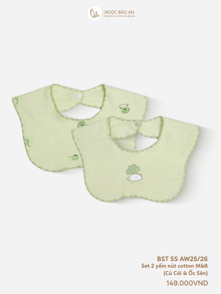 [M&B] Set 2 yếm nút cotton củ cải và ốc sên