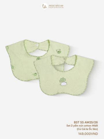 [M&B] Set 2 yếm nút cotton củ cải và ốc sên