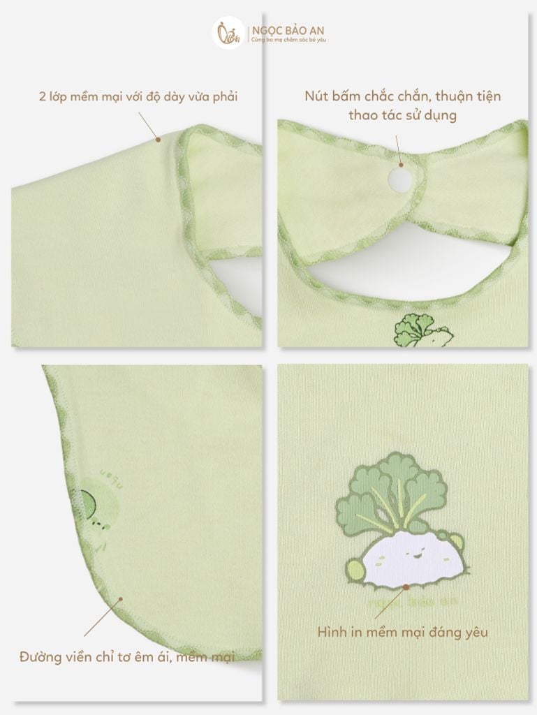 [M&B] Set 2 yếm nút cotton củ cải và ốc sên