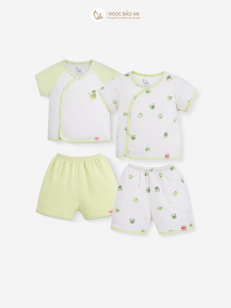 [M&B] Combo Sơ Sinh cotton tone Xanh Bơ in hình họa tiết đầy đủ phụ kiện(CBSScotton2025)