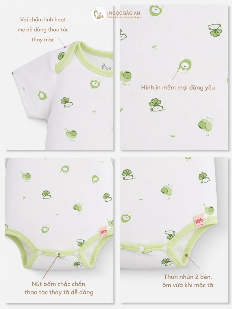 [M&B] Bodychip tay ngắn cotton củ cải và ốc sên