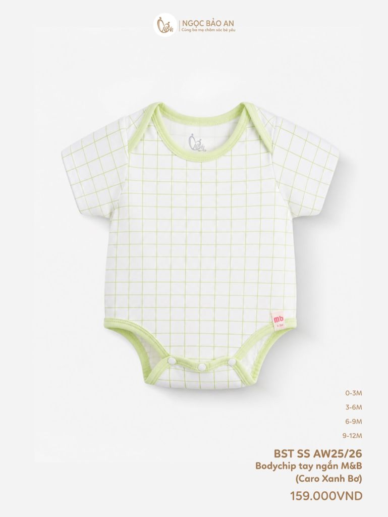 [M&B] Bodychip tay ngắn cotton caro xanh bơ